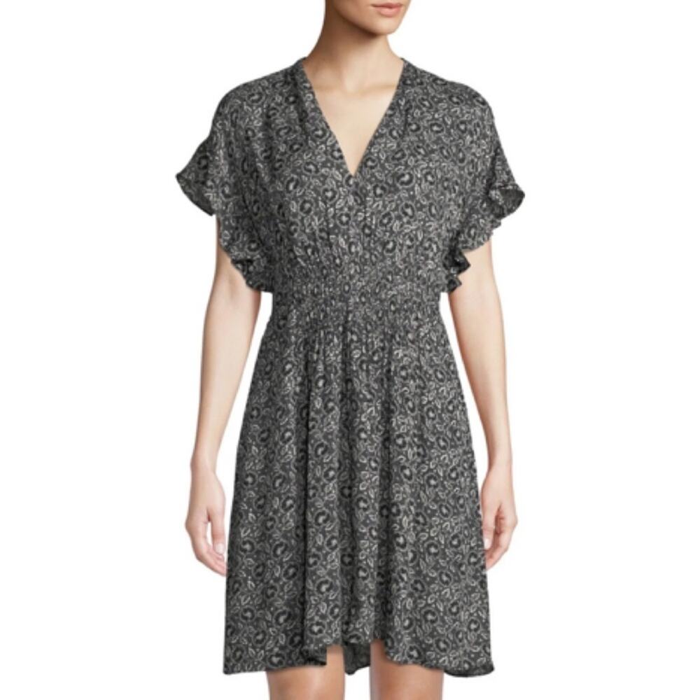 NEW REBECCA TAYLOR Sweet Briar Ruffle Sleeve Silk Dress Smocked Waist